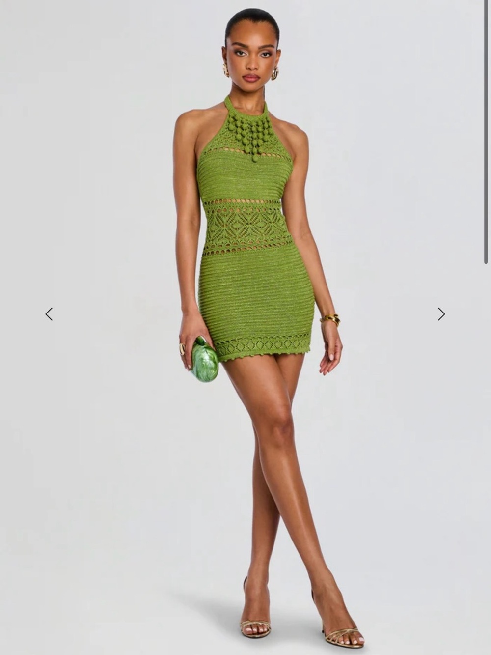 Green Crochet Halter Mini Dress SIZE MEDIUM